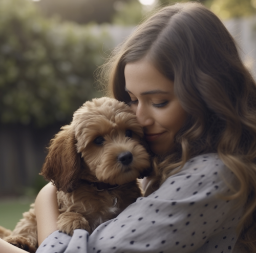 woman with cavoodle puppy